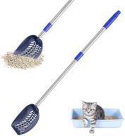 adjustable metal telescoping cat litter scooper with long handle, deep sifting shovel for easy cleaning, stainless steel non-stick kitty litter sifter, heavy duty scooper for large multi cats, black logo