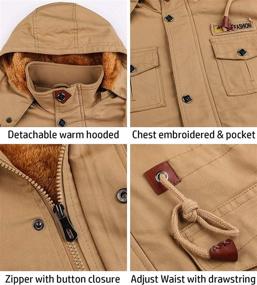 img 1 attached to CARWORNIC Men's Winter Warm Military Jacket - Thicken Windbreaker Parka Coat with Removable Hood, Cotton Cargo Style