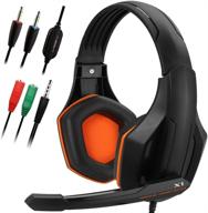 🎧 dland gaming headset - 3.5mm wired bass stereo noise isolation headphones with mic for laptop, cellphone, ps4 and more - volume control - black and orange logo