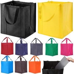 img 4 attached to 🛍️ 10 Pack Reusable Reinforced Handle Grocery Bags - Heavy Duty Large Shopping Totes - Hold 40 lbs with Thick Plastic Bottom