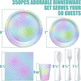 img 3 attached to 🧜 Whimsical Mermaid Party Supplies – 350 PCS Disposable Dinnerware Set – Mermaid Paper Plates, Napkins, Cups, and Gold Plastic Utensils for Children's Day, Girl's Birthday, Baby Shower, Wedding, or Hawaii Ocean Party