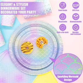 img 2 attached to 🧜 Whimsical Mermaid Party Supplies – 350 PCS Disposable Dinnerware Set – Mermaid Paper Plates, Napkins, Cups, and Gold Plastic Utensils for Children's Day, Girl's Birthday, Baby Shower, Wedding, or Hawaii Ocean Party