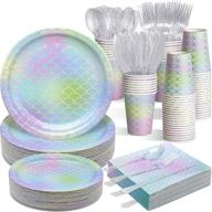 🧜 whimsical mermaid party supplies – 350 pcs disposable dinnerware set – mermaid paper plates, napkins, cups, and gold plastic utensils for children's day, girl's birthday, baby shower, wedding, or hawaii ocean party logo