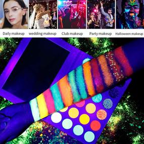 img 2 attached to 🌟 Glow in the Dark Neon Eyeshadow Palette: DE'LANCI Aurora, Stage, Halloween Makeup Kit with UV Glow, Matte and Glitter Fluorescent Eye Shadows Luminous