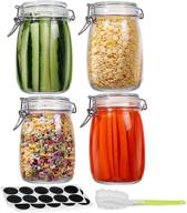 🔒 airtight 32oz glass jars with clamp lids, 4 pack storage canisters for food and pantry, labels & leak proof rubber - ideal for flour and pasta storage логотип