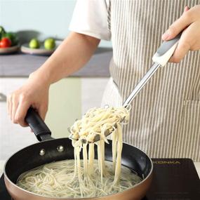 img 2 attached to Spaghetti Spoon Server Set (2-Piece, Gray): Stainless Steel Slotted Pasta Spoon with Durable Pasta Fork, Comfortable Grip Design - Kitchen Essential with Bonus Silicone Brush and Oven Mitt