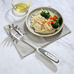 img 3 attached to Spaghetti Spoon Server Set (2-Piece, Gray): Stainless Steel Slotted Pasta Spoon with Durable Pasta Fork, Comfortable Grip Design - Kitchen Essential with Bonus Silicone Brush and Oven Mitt