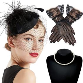 img 4 attached to Ultimate Special Occasion Accessories Set: BABEYOND Pillbox Fascinator Gloves Necklace for Women