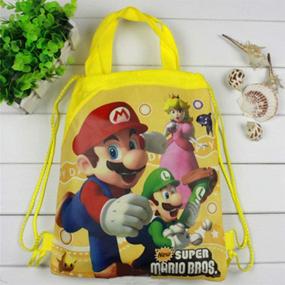 img 2 attached to 🎒 12-Pack Super Mario Non-Woven Drawstring Party Bags - Mario Goodie Bags and Backpack for Super Mario Party Supplies, Favors, and Birthday Decorations