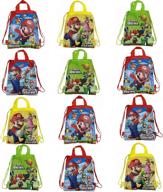 🎒 12-pack super mario non-woven drawstring party bags - mario goodie bags and backpack for super mario party supplies, favors, and birthday decorations логотип