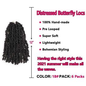 img 3 attached to 6 Packs of Short Butterfly Locs Crochet Hair in Black - 12 Inch Messy Distressed Faux Locs Crochet Braids Pre-twisted Soft Locs Hair for Women, #1B