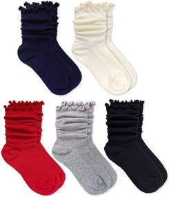 img 2 attached to 🧦 Jefferies Socks Girls 5 Pack Ripple Ruffle Trim Seamless Turn Cuff Crew Socks