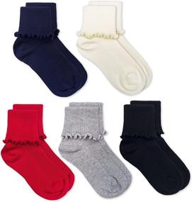 img 4 attached to 🧦 Jefferies Socks Girls 5 Pack Ripple Ruffle Trim Seamless Turn Cuff Crew Socks