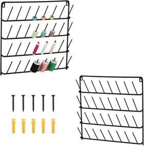 img 4 attached to 🧵 Organize Your Sewing Threads with HAITARL 32-Spool Sewing Thread Rack - Wall-Mounted Holder with Hanging Tools for Easy Access - Metal Black (2 Pack)