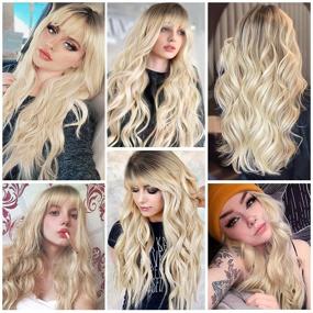 img 1 attached to 💇 Парик ORSUNCER длинные вьющиеся волнистые синтетические волосы: Омбре прохладный коричневый с светлыми рыжими прядями, с челкой, термостойкий - идеально подходит для ежедневной носки и на вечеринки - 26 дюймов