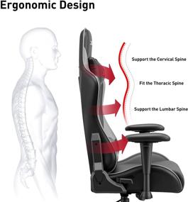 img 2 attached to 🎮 Hbada Grey Gaming Ergonomic Racing High-Back Computer Chair with Adjustable Height, Headrest, Lumbar Support for E-Sports Swivel