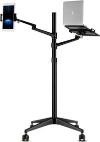 img 1 attached to 📱 Upergo Portable Rolling Floor Stand with Wheels, Dual Rotatable Arms for iPad and Laptop, Height Adjustable Mobile Workstation for Tablets and Laptops (4-13" Tablets, 12-17" Laptops)