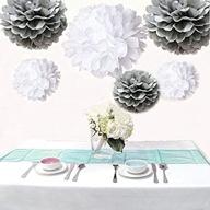 🎀 saitec 12pcs white & silver tissue paper pom poms - elegant wedding & birthday party decorations логотип