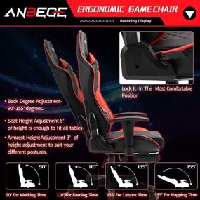 img 2 attached to ANBEGE Red Gaming Chair with Retractable Footrest, 2D Armrest, Height Adjustable, High Back, Ergonomic Headrest, Massage Lumbar Cushion - Swivel Rocker Recliner Computer Office Chair