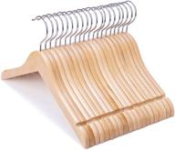 👕 20-pack 14 inch wooden clothes hangers for juniors, preteens, and older children | nature smile wood dress shirt hangers for coats and jackets with notches, 360° swivel chrome hook | anti-rust natural finish логотип