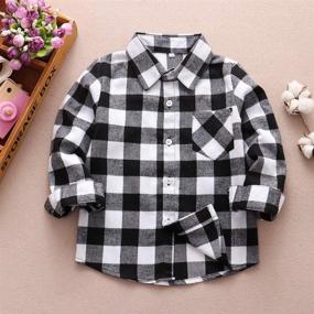 img 3 attached to 👕 Charming Button Down Plaid Flannel Shirts for Kids - Long Sleeve Tops for Boys and Girls