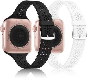 img 4 attached to Держи 2 упаковки тонких кружевных силиконовых ремешков для Apple Watch 38 мм 40 мм 41 мм 42 мм 44 мм 45 мм - дышащий мягкий вырезанный заменяемый ремешок для iWatch серии 7 6 5 4 3 2 1 SE - совместимы с женскими браслетами.