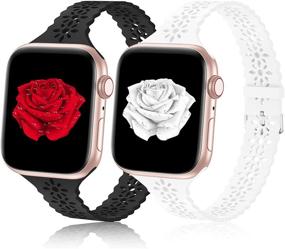 img 3 attached to Держи 2 упаковки тонких кружевных силиконовых ремешков для Apple Watch 38 мм 40 мм 41 мм 42 мм 44 мм 45 мм - дышащий мягкий вырезанный заменяемый ремешок для iWatch серии 7 6 5 4 3 2 1 SE - совместимы с женскими браслетами.