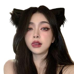 img 4 attached to Furry Cat Kitten Ear Hair Clips - Cosplay Petplay Fluffy Black Kitten Ears Headband
