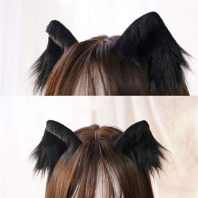 img 3 attached to Furry Cat Kitten Ear Hair Clips - Cosplay Petplay Fluffy Black Kitten Ears Headband