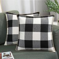 🖤 black and white buffalo plaid check throw pillow covers - farmhouse decorative fall pillow cases for bed couch sofa - 18x18 inches - set of 2 logo