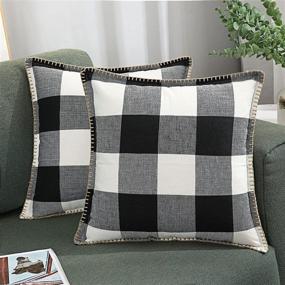img 4 attached to 🖤 Black and White Buffalo Plaid Check Throw Pillow Covers - Farmhouse Decorative Fall Pillow Cases for Bed Couch Sofa - 18x18 Inches - Set of 2