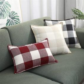 img 3 attached to 🖤 Black and White Buffalo Plaid Check Throw Pillow Covers - Farmhouse Decorative Fall Pillow Cases for Bed Couch Sofa - 18x18 Inches - Set of 2
