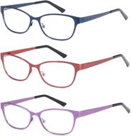 👓 stylish 3-pack blue light blocking reading glasses with spring hinges for women: metal frame cat eye design, anti glare/eyestrain protection logo