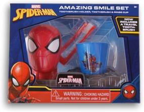 img 1 attached to 🕷️ Spider-Man Amazing Smile Set: Complete with Toothbrush Holder, Toothbrush & Rinse Cup