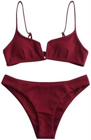 img 4 attached to 👙 ZAFUL Two-piece Padded Solid Swimsuit - Stylish V-Wired Cami for Women's Swimwear & Cover Ups