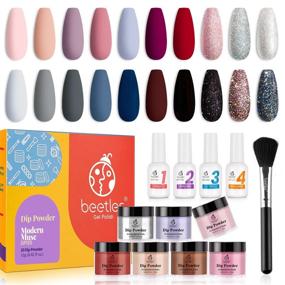 img 4 attached to 💅 Dazzle Your Nails with Beetles 20Pcs Dip Powder Nail Kit Starter from Modern Muse Collection – Create Mesmerizing Nail Art with Nude, Gray, Pink, Blue Glitter Shades! Perfect DIY Salon Manicure Set with Base Top Coat Activator Brush Saver – Ideal Christmas Gift!