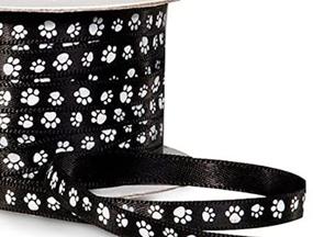 img 3 attached to 🐾 Premium Single Faced Satin Paw Print Ribbon - 1/4" Black with White Paw Print - 50 Yard Roll