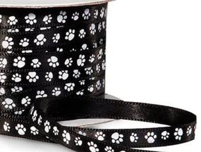 img 4 attached to 🐾 Premium Single Faced Satin Paw Print Ribbon - 1/4" Black with White Paw Print - 50 Yard Roll