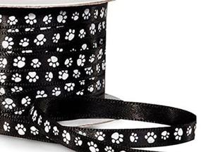img 2 attached to 🐾 Premium Single Faced Satin Paw Print Ribbon - 1/4" Black with White Paw Print - 50 Yard Roll
