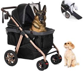 img 4 attached to 🐾 HPZ Pet Rover Titan-HD Premium Super-Sized Dog/Cat/Pet Stroller SUV - Ultimate Travel Carriage with Access Ramp, 100Lbs Capacity, Pumpless Rubber Wheels & Aluminum Frame - Ideal for Small, Medium, Large, XL Pets (Black)