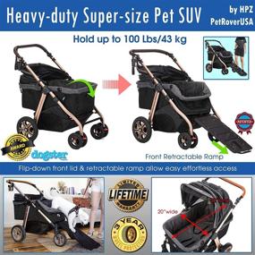 img 3 attached to 🐾 HPZ Pet Rover Titan-HD Premium Super-Sized Dog/Cat/Pet Stroller SUV - Ultimate Travel Carriage with Access Ramp, 100Lbs Capacity, Pumpless Rubber Wheels & Aluminum Frame - Ideal for Small, Medium, Large, XL Pets (Black)