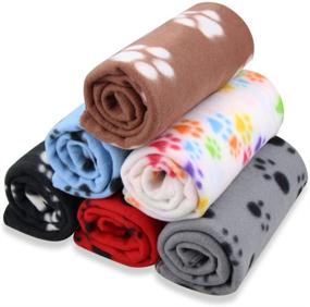 img 3 attached to Eagmak Cute Dog Cat Fleece Blankets with Paw Prints for Kitten Puppy 🐾 and Small Animals - Pack of 6 (Black, Brown, Blue, Grey, Red, and White)