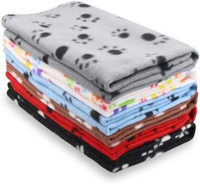 img 4 attached to Eagmak Cute Dog Cat Fleece Blankets with Paw Prints for Kitten Puppy 🐾 and Small Animals - Pack of 6 (Black, Brown, Blue, Grey, Red, and White)