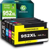🖨️ greenbox remanufactured ink cartridge set - hp 952xl replacement for officejet pro 8710 8210 8715 7740 7720 8720 8730 8740 8702 8216 8725 8700 printer tray (1 black, 1 cyan, 1 magenta, 1 yellow) logo