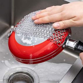 img 1 attached to 🧼 6 Inch Stainless Steel Chainmail Scrubber Cleaning Kit for Cast Iron Skillets, Pots, Iron Pans, and Woks - Includes Silicone Hot Handle Holder, Wall Hook, and Scraper (8 Pcs Total)