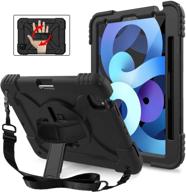 menzo new ipad air 4 case: 3-layer rugged protection with shoulder strap, pencil holder stand | ipad air 4th gen/pro 11 inch 2020/2018 - black logo