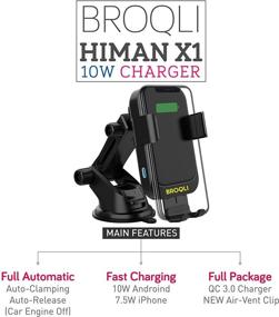 img 3 attached to 🔌 HIMAN Black BROQLI Fast Wireless Car Charger Mount Kit: Automatic Clamping Qi Phone 10W Power Charging for iPhone 11/12/13/X/Xs Max/XR/8/8+ and Galaxy S10/S10+/S9/S9+/S8/S8+