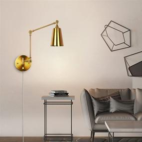 img 2 attached to 🛋️ Stylish Antique Brass Gold Plug in Wall Sconces: Industrial Farmhouse Swing Arm Wall Lamp for Bedroom, Bathroom, Dining, Living Room