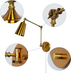 img 1 attached to 🛋️ Stylish Antique Brass Gold Plug in Wall Sconces: Industrial Farmhouse Swing Arm Wall Lamp for Bedroom, Bathroom, Dining, Living Room