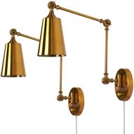 🛋️ stylish antique brass gold plug in wall sconces: industrial farmhouse swing arm wall lamp for bedroom, bathroom, dining, living room логотип